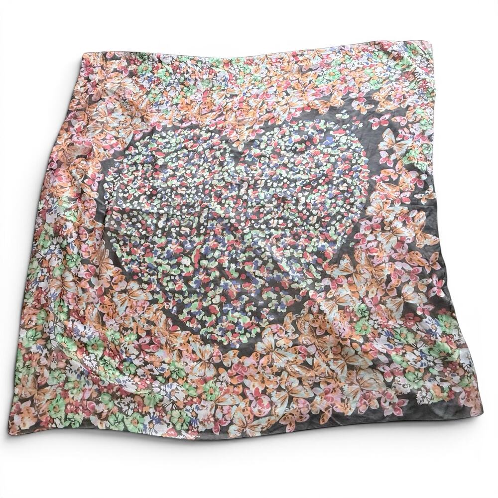 Natasha Couture Polyester Mulitcolored Sheer Floral Heart Scarf Wrap 52" x 51" - Picture 2 of 8